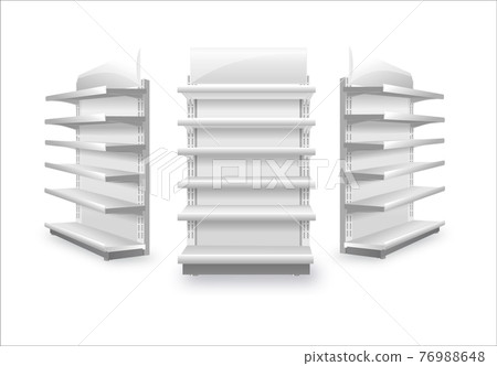 Shelving rack for store trading empty template for design stock vector illustration isolated on white background Shelving rack for store trading empty template for design stock vector illustration isolated on white background 76988648