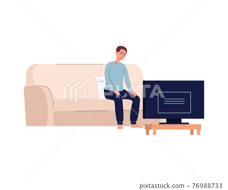 Lonely miserable man alone in front of TV, flat vector illustration isolated. Lonely miserable man alone in front of TV, flat vector illustration isolated. 76988733
