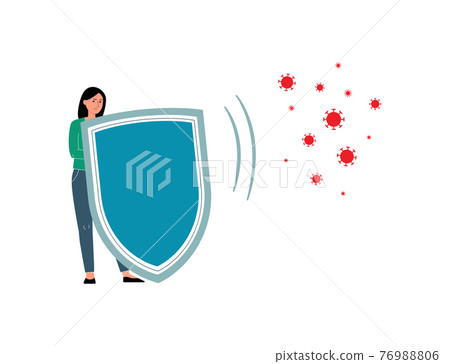 Woman protects herself against viruses, flat vector illustration isolated. Woman protects herself against viruses, flat vector illustration isolated. 76988806