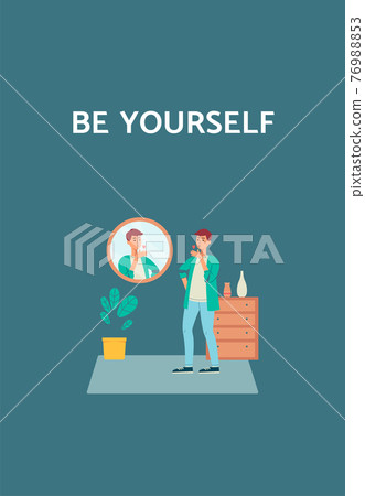 Poster on self-acceptance with motivational slogan, flat vector illustration. 76988853