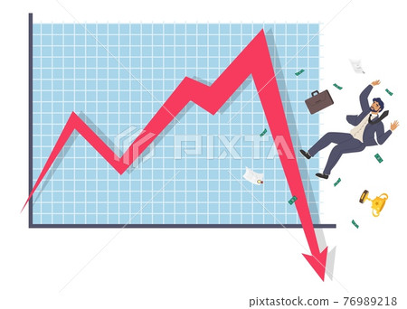 Falling businessman and down arrow chart, flat... - Stock Illustration ...