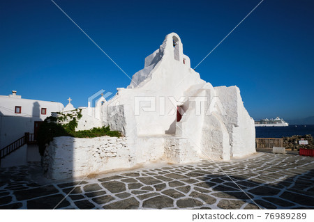 Greek Orthodox Church of Panagia Paraportiani in town of Chora on Mykonos island 76989289