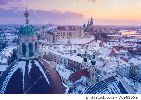 Winter in Krakow Poland aerial view. Winter in Krakow Poland aerial view. 76989559