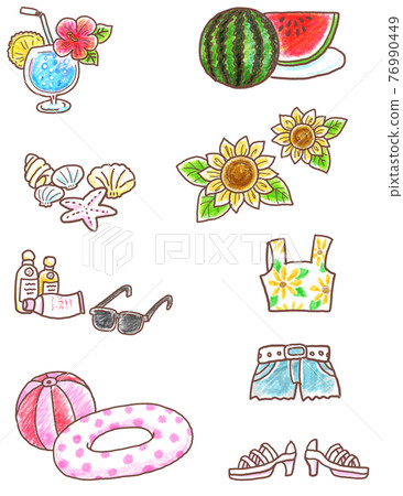 夏季形象插畫_蠟筆風格 夏季形象插畫_蠟筆風格 76990449