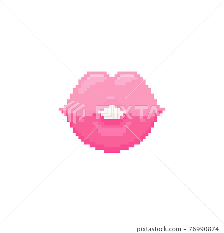 Pixel lips or kiss illustration icon. Vector pixel art lips kiss. 8 bit retro game style pink lips icon. Pixel kiss by sexy lips isolated icon. Pixel lips or kiss illustration icon. Vector pixel art lips kiss. 8 bit retro game style pink lips icon. Pixel kiss by sexy lips isolated icon. 76990874