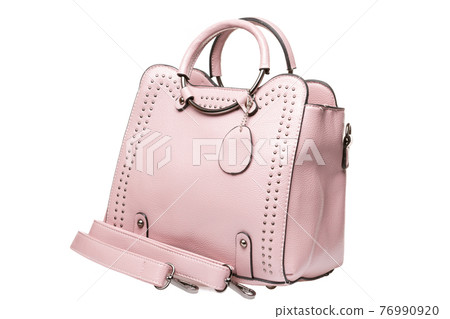 stylish pink female bag with a strap on a white background stylish pink female bag with a strap on a white background 76990920