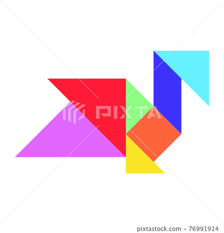 Color tangram puzzle in bird shape on white background 76991914