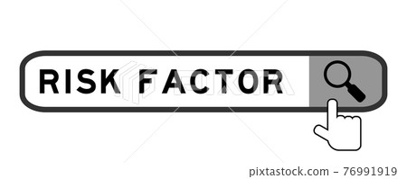 Search banner in word risk factor with hand over magnifier icon on white background Search banner in word risk factor with hand over magnifier icon on white background 76991919