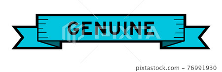 Vintage blue color ribbon banner with word genuine on white background 76991930