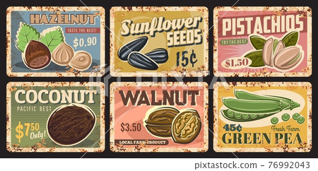 Nuts, legumes and seeds vintage rusty plates Nuts, legumes and seeds vintage rusty plates 76992043