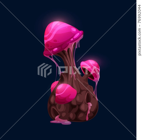 Fantasy magic, pink mushroom glowing in darkness 76992044