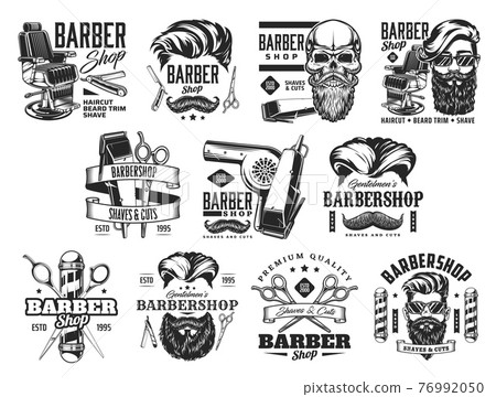 Barbershop icons, beard and hair barber shop pole 76992050