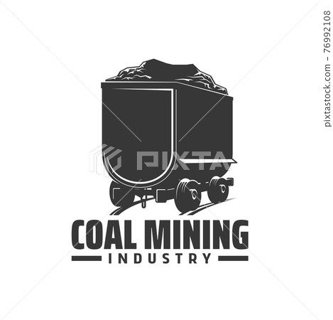 Coal mining industry icon, vector mine trolley 76992108