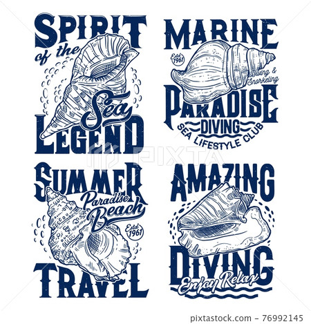 Sea mollusks and snails seashells t-shirt prints 76992145
