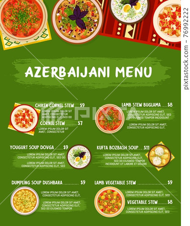 Azerbaijani cuisine vector menu template, meals Azerbaijani cuisine vector menu template, meals 76992222