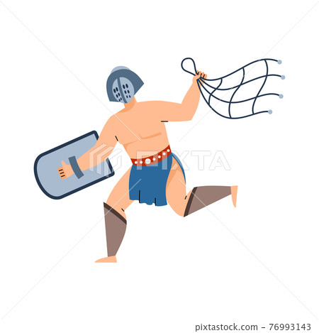Greek or Roman ancient warrior armed with net flat vector illustration isolated. 76993143