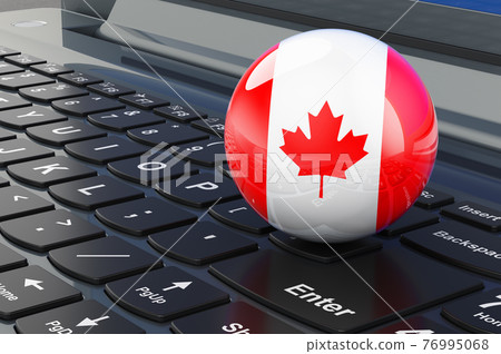 Canadian flag on laptop keyboard. Online business, education, shopping in Canada concept. 3D rendering 76995068