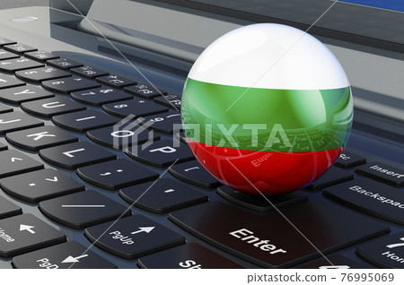 Bulgarian flag on laptop keyboard. Online business, education, shopping in Bulgaria concept. 3D rendering Bulgarian flag on laptop keyboard. Online business, education, shopping in Bulgaria concept. 3D rendering 76995069