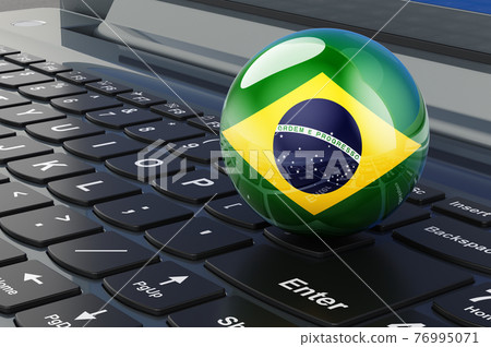 Brazilian flag on laptop keyboard. Online business, education, shopping in Brazil concept. 3D rendering Brazilian flag on laptop keyboard. Online business, education, shopping in Brazil concept. 3D rendering 76995071