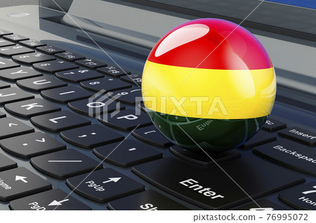 Bolivian flag on laptop keyboard. Online business, education, shopping in Bolivia concept. 3D rendering Bolivian flag on laptop keyboard. Online business, education, shopping in Bolivia concept. 3D rendering 76995072