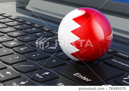Bahraini flag on laptop keyboard. Online business, education, shopping in Bahrain concept. 3D rendering Bahraini flag on laptop keyboard. Online business, education, shopping in Bahrain concept. 3D rendering 76995076