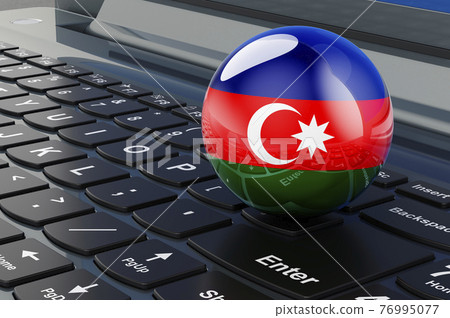 Azerbaijani flag on laptop keyboard. Online business, education, shopping in Azerbaijan concept. 3D rendering 76995077