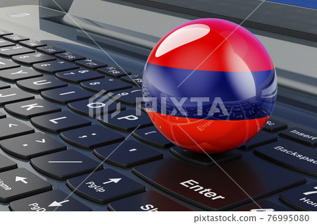 Armenian flag on laptop keyboard. Online business, education, shopping in Armenia concept. 3D rendering Armenian flag on laptop keyboard. Online business, education, shopping in Armenia concept. 3D rendering 76995080