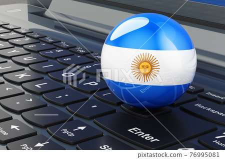 Argentinean flag on laptop keyboard. Online business, education, shopping in Argentina concept. 3D rendering 76995081