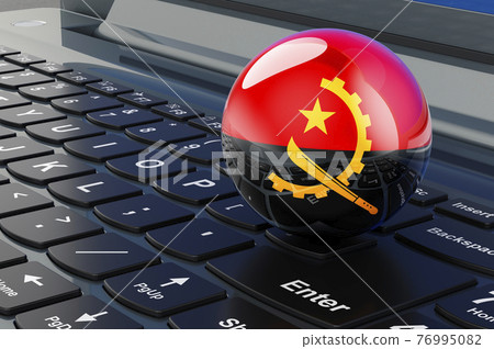 Angolan flag on laptop keyboard. Online business, education, shopping in Angola concept. 3D rendering Angolan flag on laptop keyboard. Online business, education, shopping in Angola concept. 3D rendering 76995082