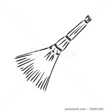 Black outline vector broom on white background. 76995266