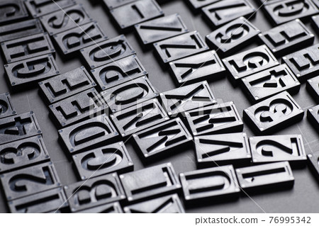 letterpress alphabet and numbers background letterpress alphabet and numbers background 76995342