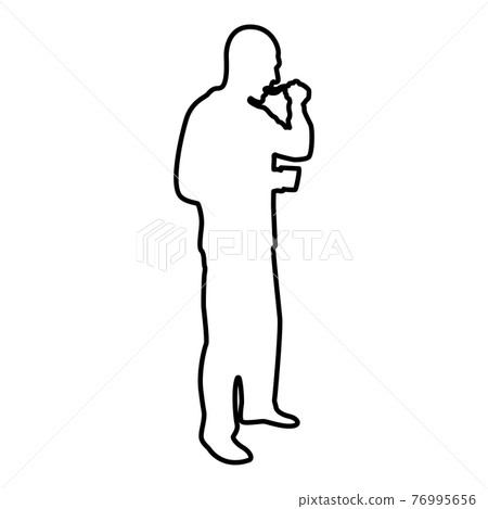 Man trying food from spoon standing Tasting Man trying food from spoon standing Tasting 76995656