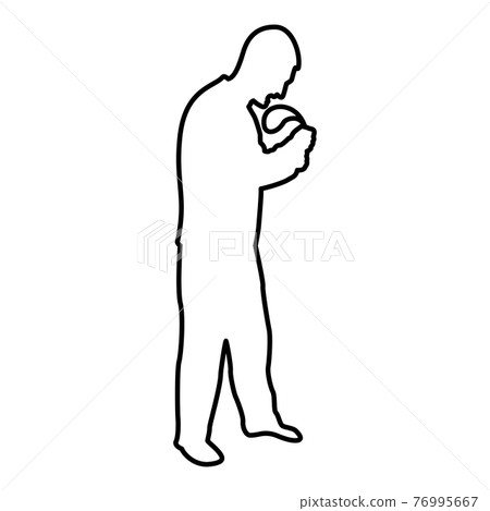 Angry man with belt in hand for punishment warns  76995667