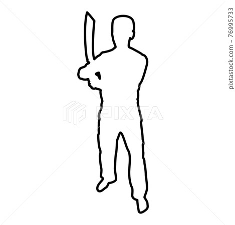 Man with sword machete Cold weapons in hand  76995733