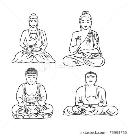 Vector Buddha in line hand drawn sketch style on white background 76995760