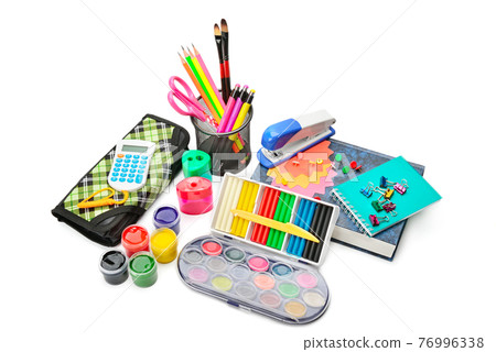 Set of school supplies on white background 76996338