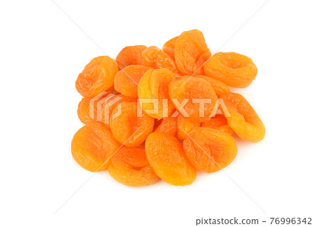 dried apricots isolated on white background, top view 76996342