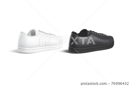 Blank black and white leather sneakers with lace mockup, isolated Blank black and white leather sneakers with lace mockup, isolated 76996432