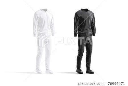 Blank black and white sport tracksuit with bomber, pants mockup Blank black and white sport tracksuit with bomber, pants mockup 76996471
