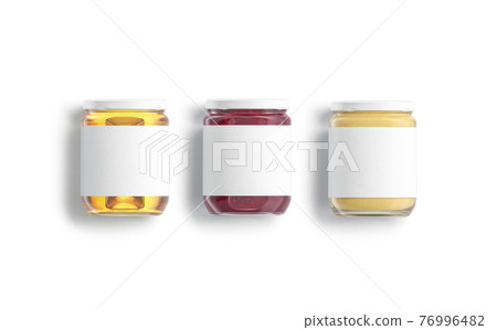 Blank glass jar with honey, jam and peanut butter mockup 76996482