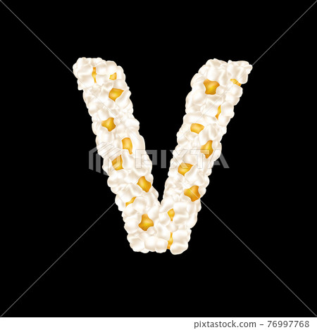 The letter V made up of airy popcorn. Vector illustration 76997768