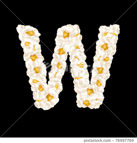 The letter W made up of airy popcorn. Vector illustration The letter W made up of airy popcorn. Vector illustration 76997769