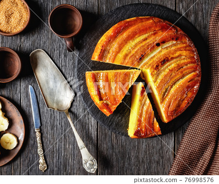 Sticky upside down banana cake, top view Sticky upside down banana cake, top view 76998576