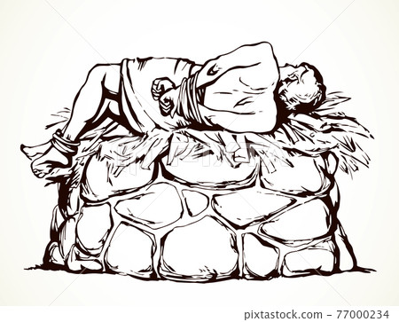 Man With hands tied on altar. Vector drawing Man With hands tied on altar. Vector drawing 77000234