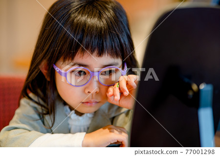 Girl wearing glasses debuts with glasses Girl wearing glasses debuts with glasses 77001298