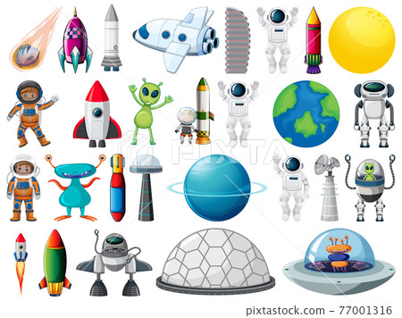 Set of space objects and elements isolated on white background 77001316
