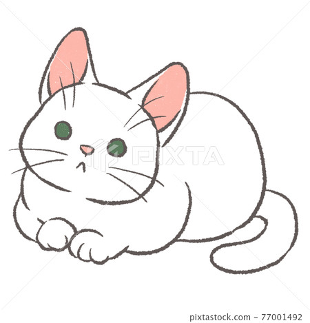 Illustration of a white cat curling up and looking up a little Illustration of a white cat curling up and looking up a little 77001492