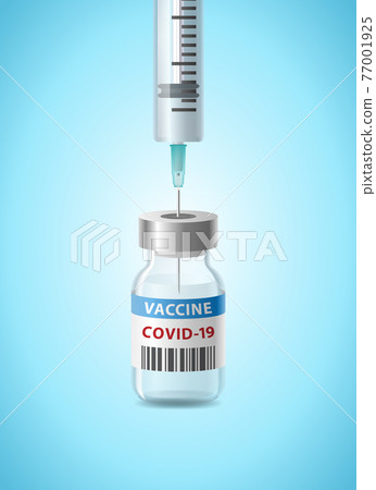 Coronavirus vaccine concept. A medical needle syringe injection into a Covid-19 virus vaccination vial bottle. for covid19 immunization treatment. illustration vector. Medical heath care concept Coronavirus vaccine concept. A medical needle syringe injection into a Covid-19 virus vaccination vial bottle. for covid19 immunization treatment. illustration vector. Medical heath care concept 77001925