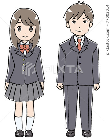 Full-body illustration of men and women in school uniform standing facing the front Full-body illustration of men and women in school uniform standing facing the front 77002014