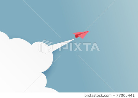 Red paper plane flying on blue sky and... - Stock Illustration ...
